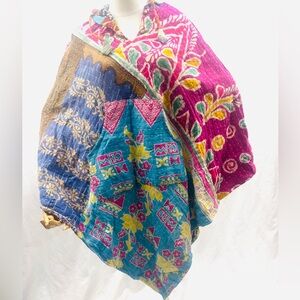 Colorful Embroidered kanta poncho reversible